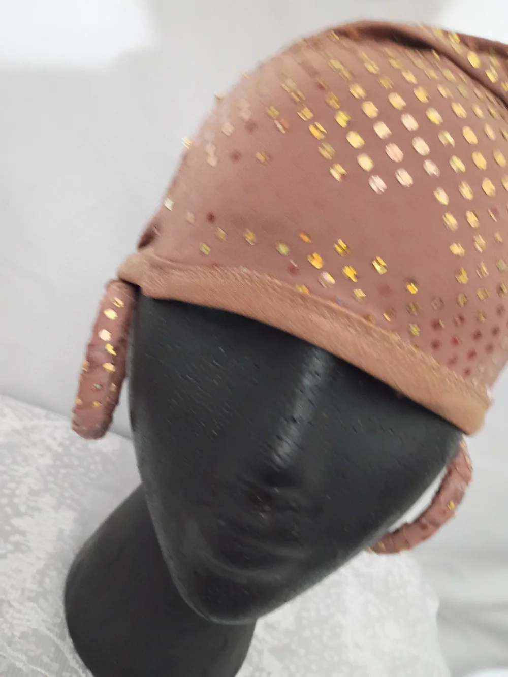 Women’s Fashion Headscarf with Gold Dots - Pink Brown